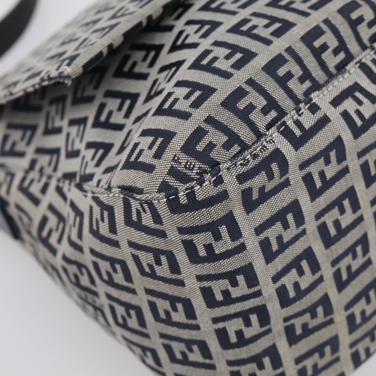 FENDI Zucchino Canvas Mamma Baguette Shoulder Bag Navy Silver Auth 213148V