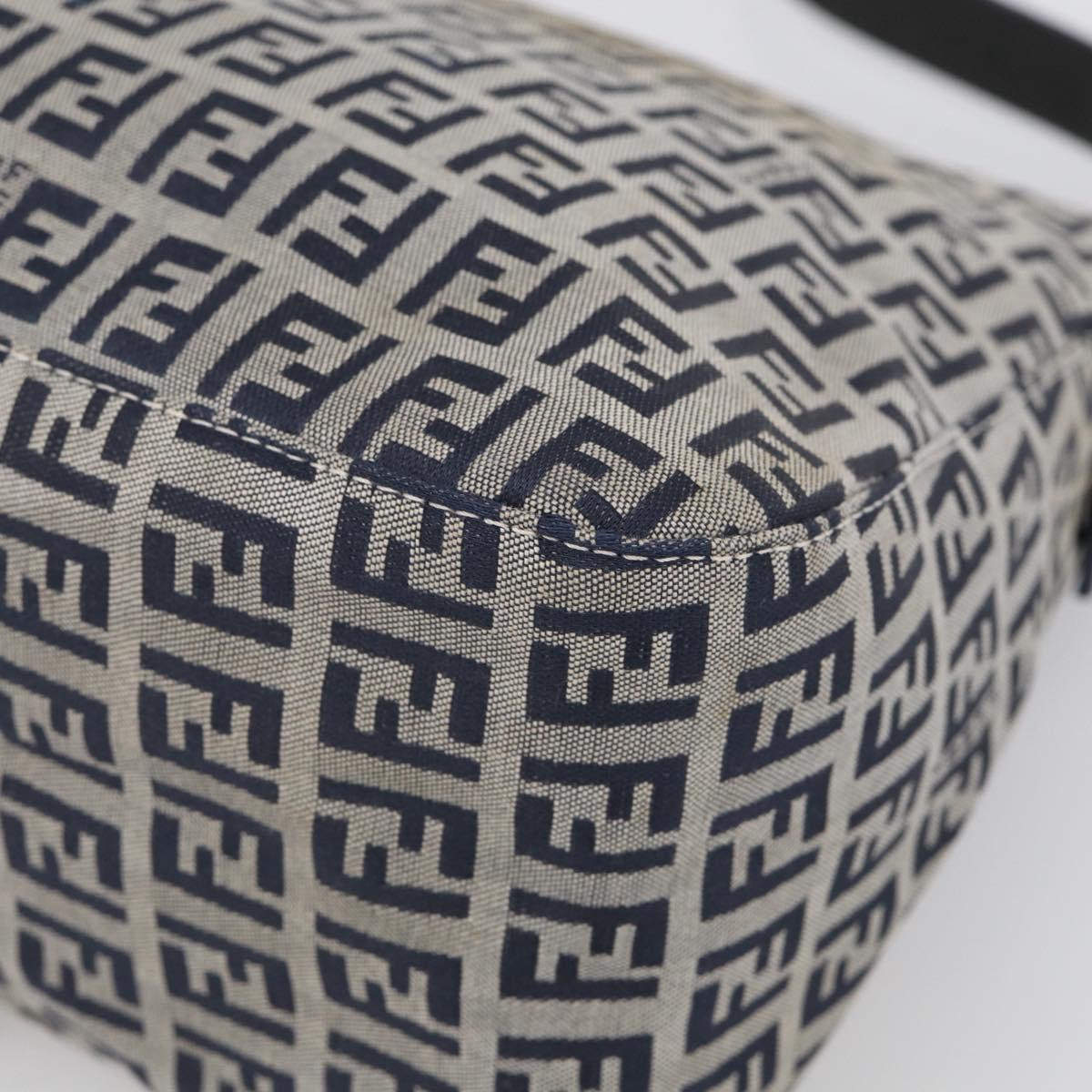 FENDI Zucchino Canvas Mamma Baguette Shoulder Bag Navy Silver Auth 213148V