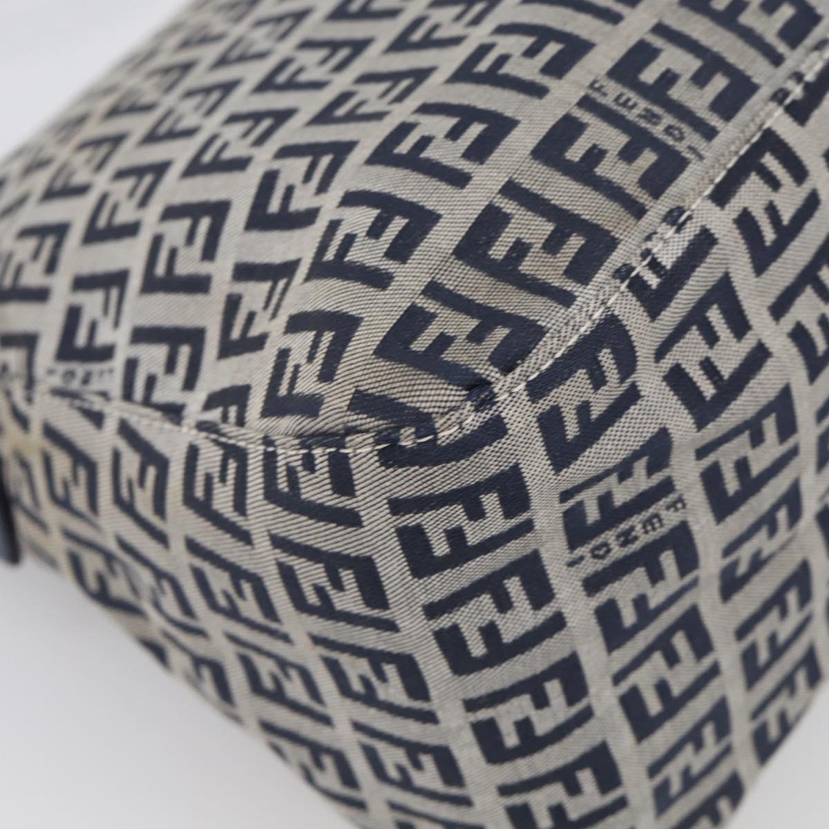 FENDI Zucchino Canvas Mamma Baguette Shoulder Bag Navy Silver Auth 213148V