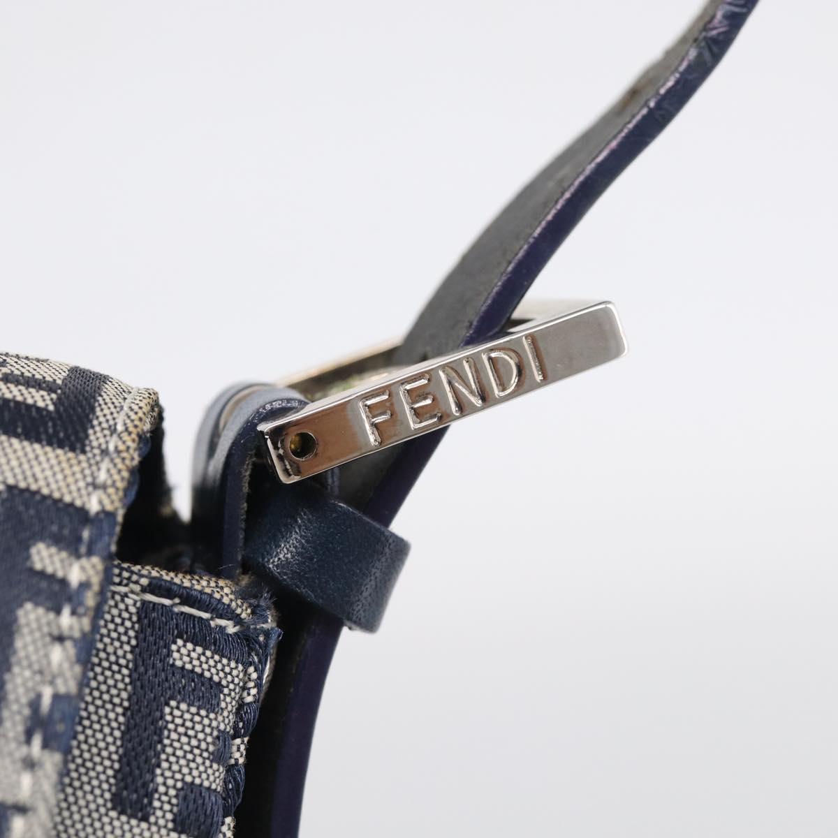FENDI Zucchino Canvas Mamma Baguette Shoulder Bag Navy Silver Auth 213148V