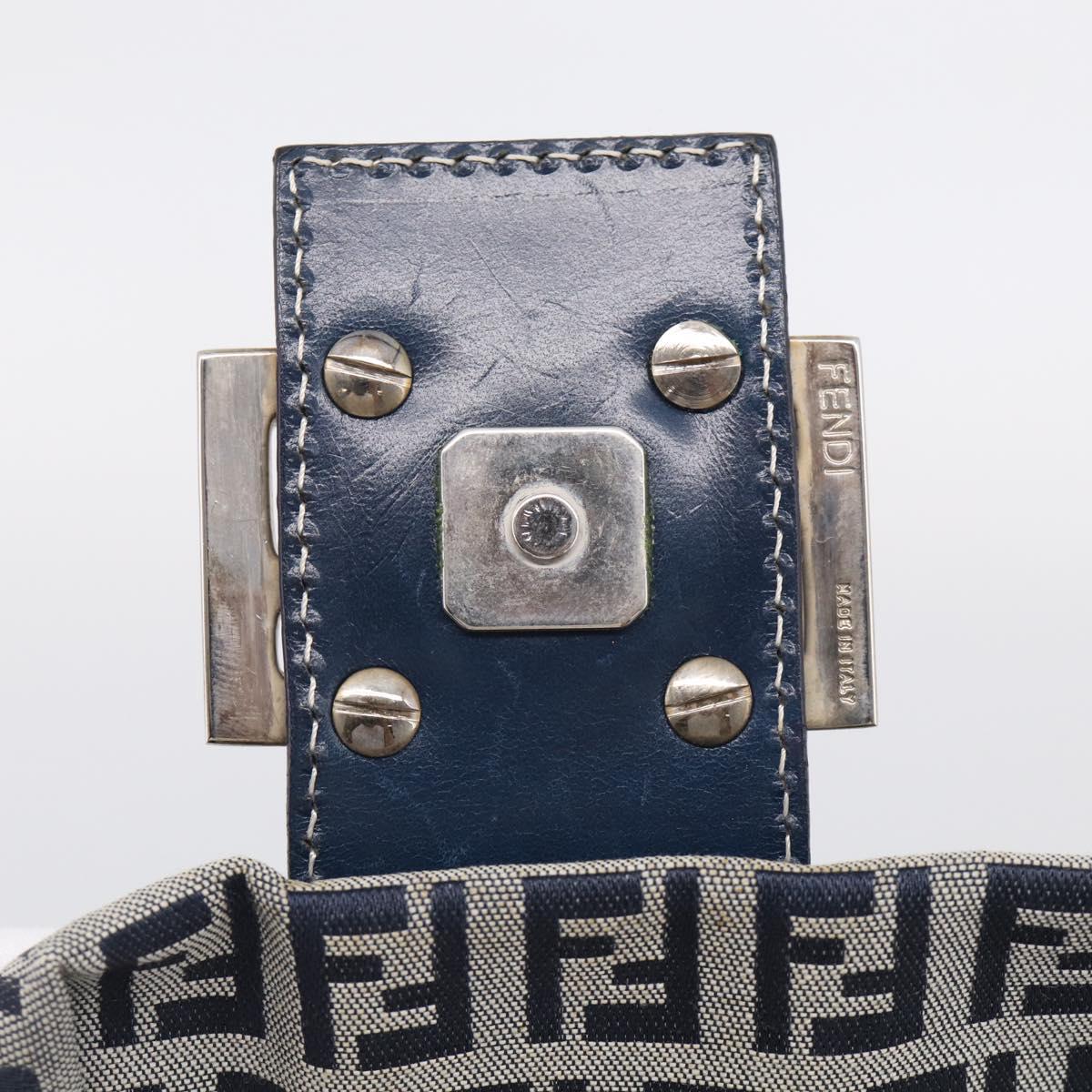 FENDI Zucchino Canvas Mamma Baguette Shoulder Bag Navy Silver Auth 213148V