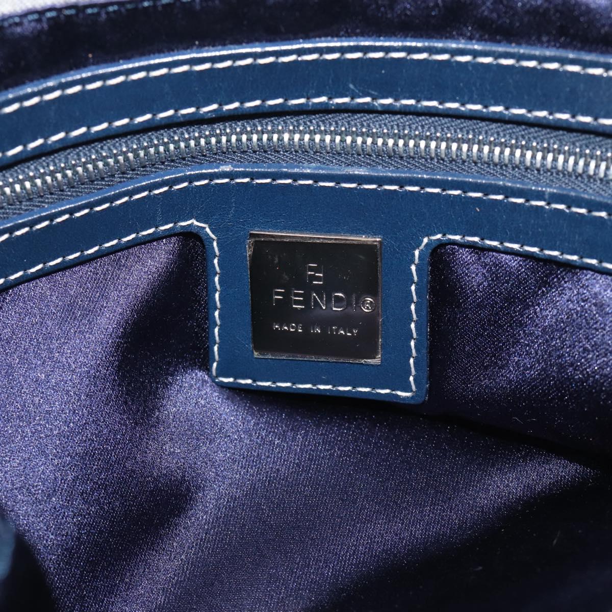 FENDI Zucchino Canvas Mamma Baguette Shoulder Bag Navy Silver Auth 213148V