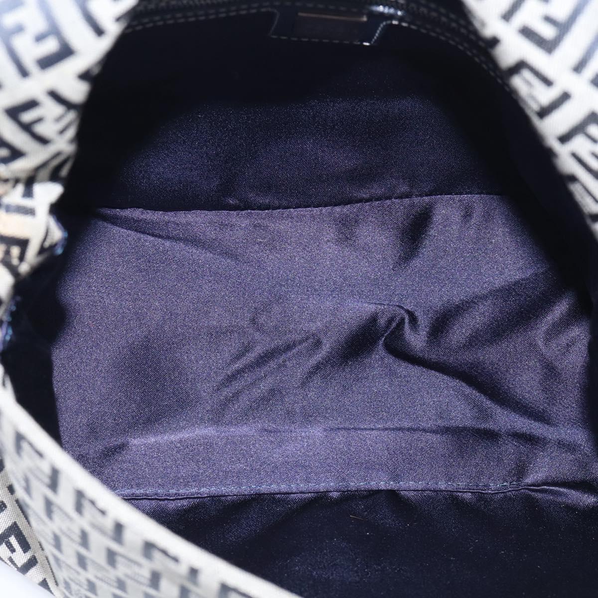 FENDI Zucchino Canvas Mamma Baguette Shoulder Bag Navy Silver Auth 213148V