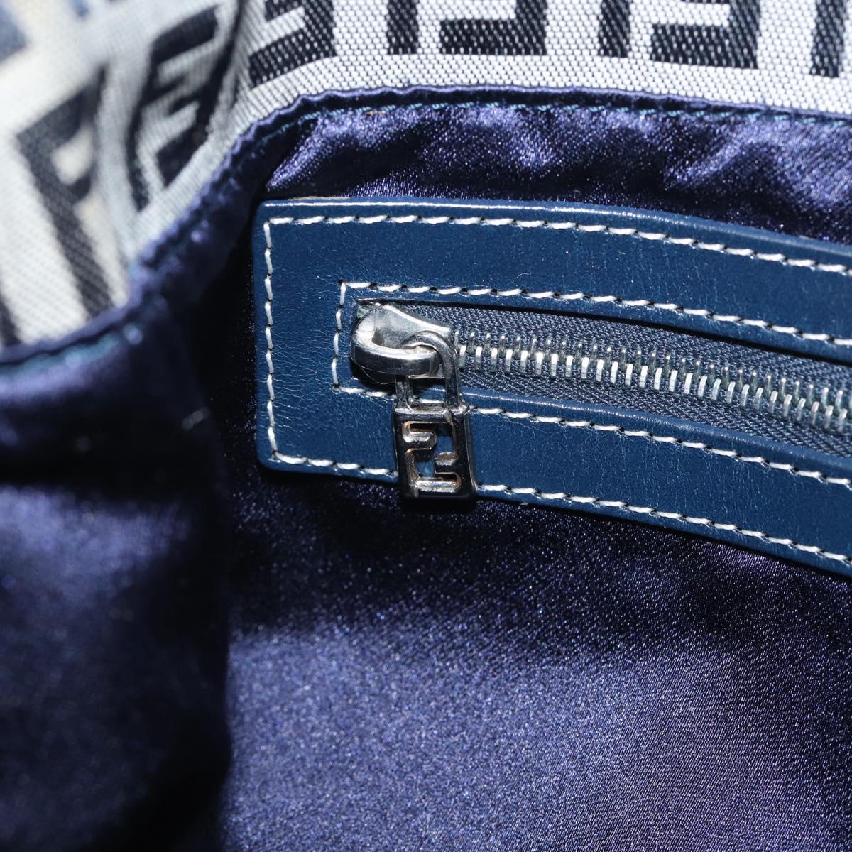 FENDI Zucchino Canvas Mamma Baguette Shoulder Bag Navy Silver Auth 213148V
