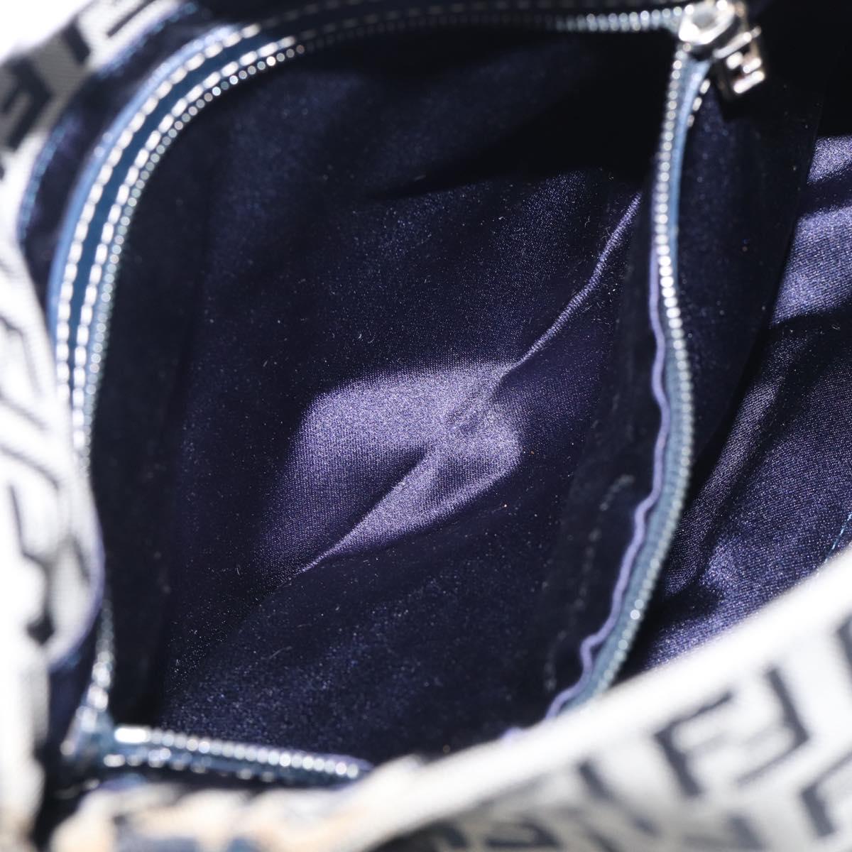 FENDI Zucchino Canvas Mamma Baguette Shoulder Bag Navy Silver Auth 213148V