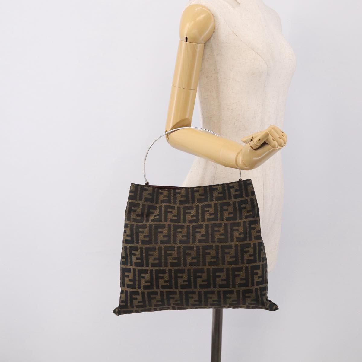 FENDI Zucca Canvas Hand Bag Brown Black Auth 213149V