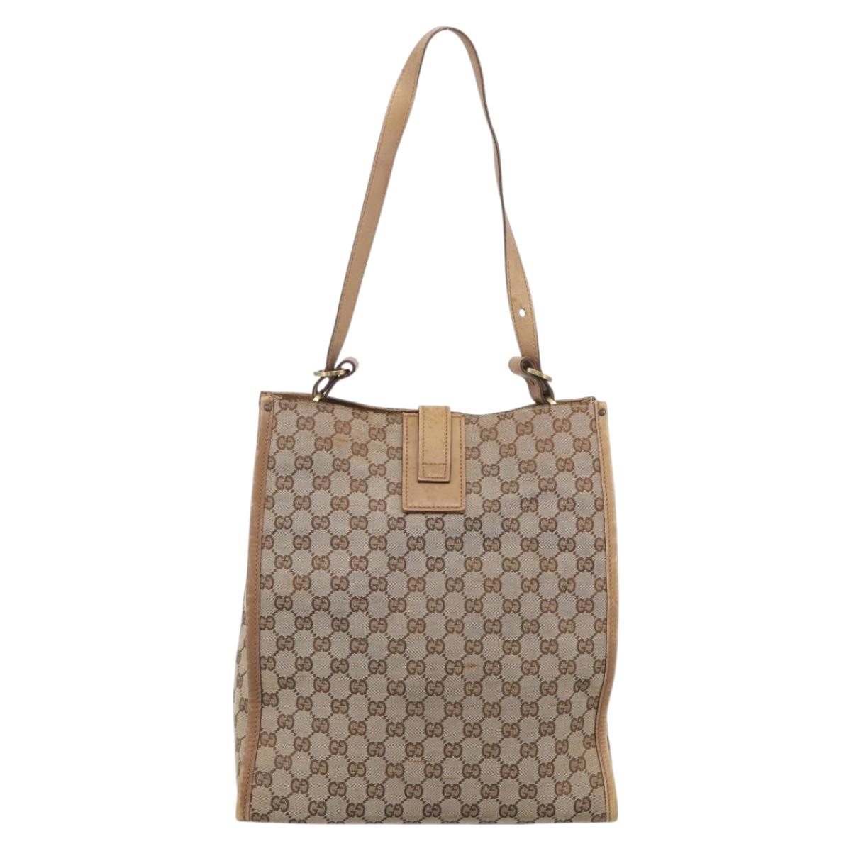 GUCCI GG Canvas Shoulder Bag Beige Gold 109101 Auth 213151