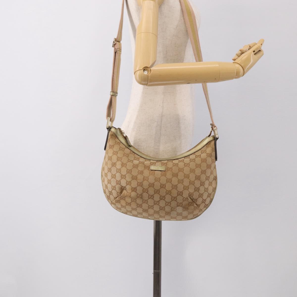 GUCCI GG Canvas Sherry Line Shoulder Bag Gold Beige 181092 Auth 213153A