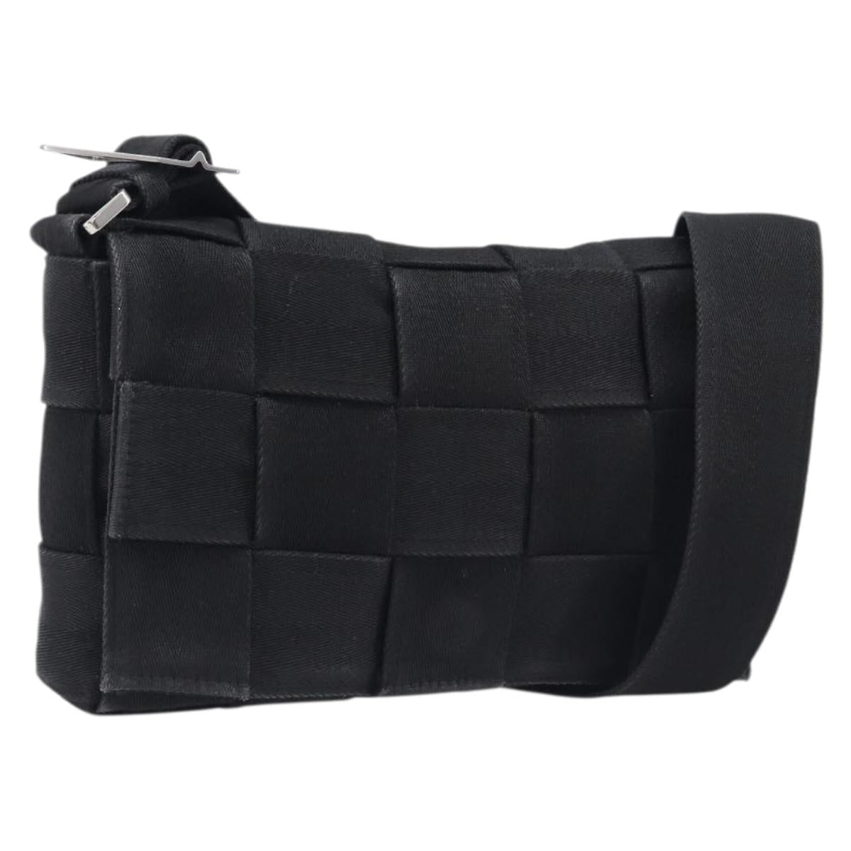 Bottega Veneta MAXI INTRECCIATO Shoulder Bag Canvas Black Silver Auth 213154V