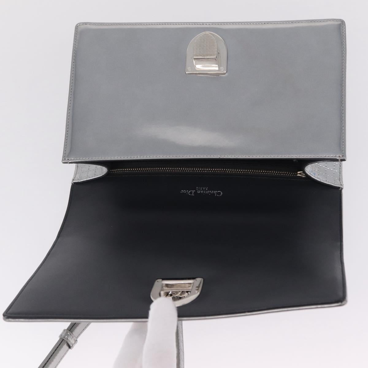 Christian Dior Diorama Chain Shoulder Bag Patent leather Silver Auth 213155V
