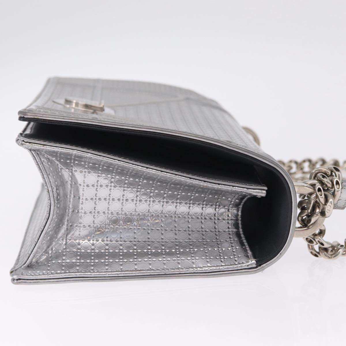 Christian Dior Diorama Chain Shoulder Bag Patent leather Silver Auth 213155V