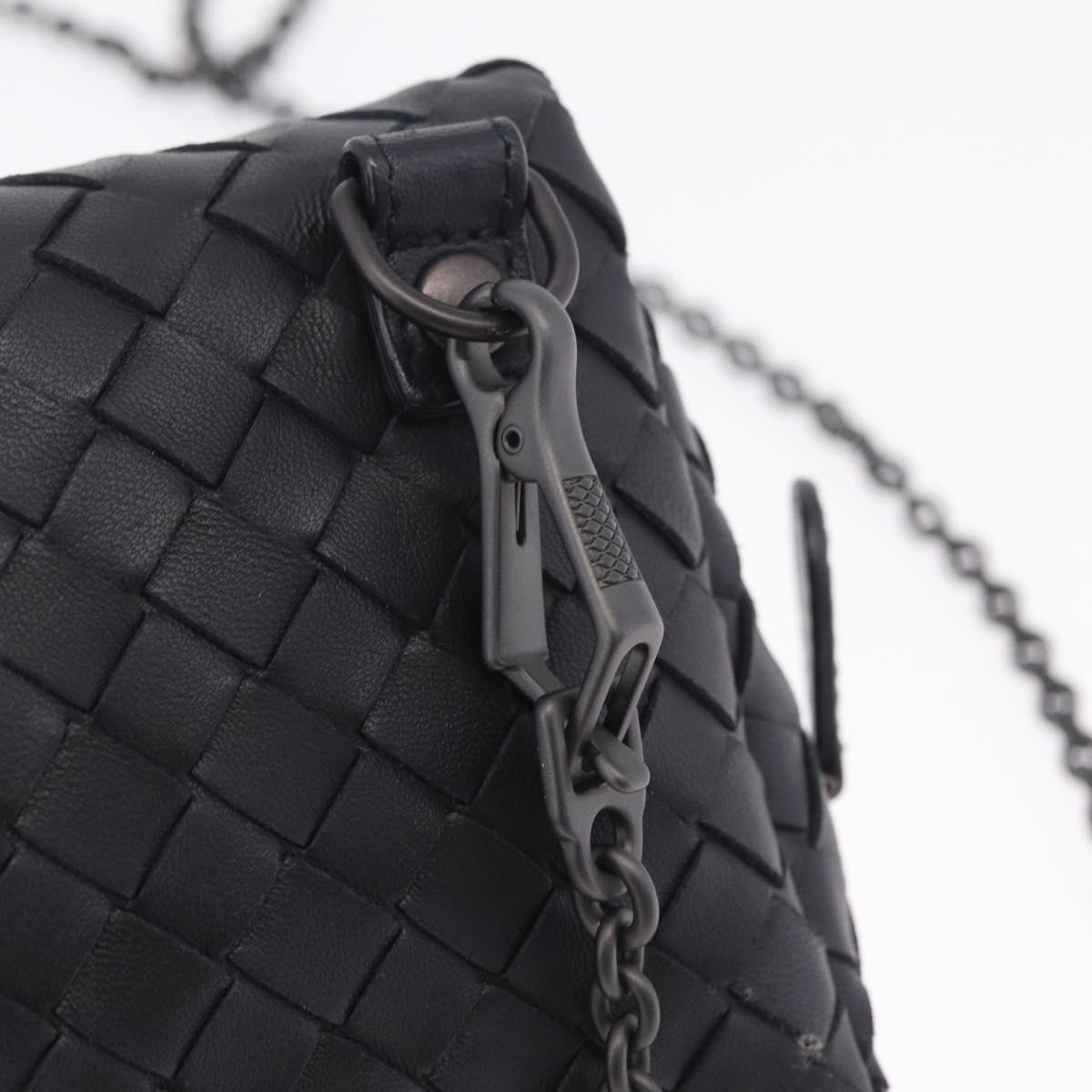 Bottega Veneta INTRECCIATO Chain Shoulder Bag Leather Black Auth 213156M