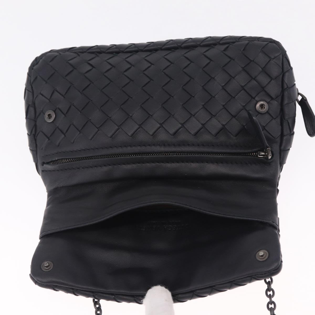 Bottega Veneta INTRECCIATO Chain Shoulder Bag Leather Black Auth 213156M