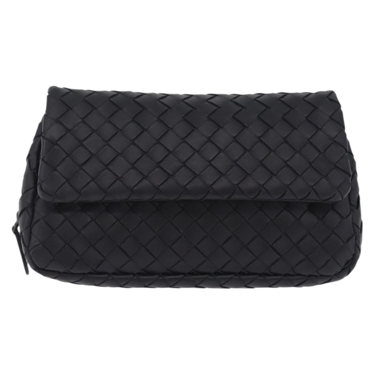 Bottega Veneta INTRECCIATO Chain Shoulder Bag Leather Black Auth 213156M