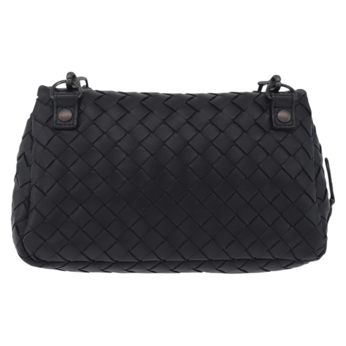 Bottega Veneta INTRECCIATO Chain Shoulder Bag Leather Black Auth 213156M