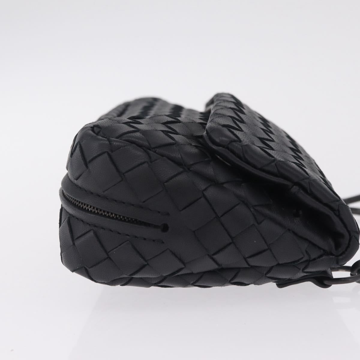 Bottega Veneta INTRECCIATO Chain Shoulder Bag Leather Black Auth 213156M