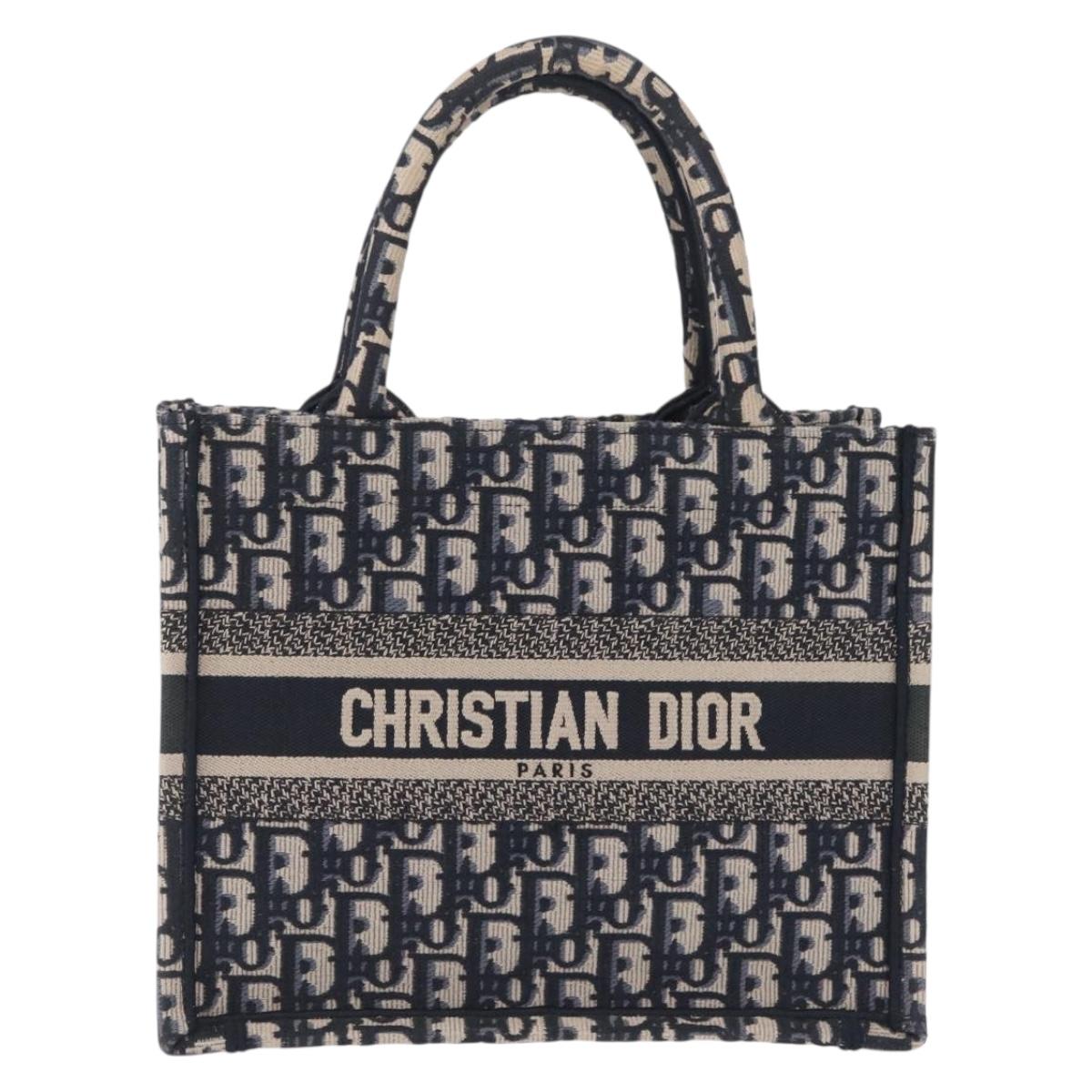 Christian Dior Trotter Canvas Oblique Book Tote Hand Bag Navy Auth 213157M