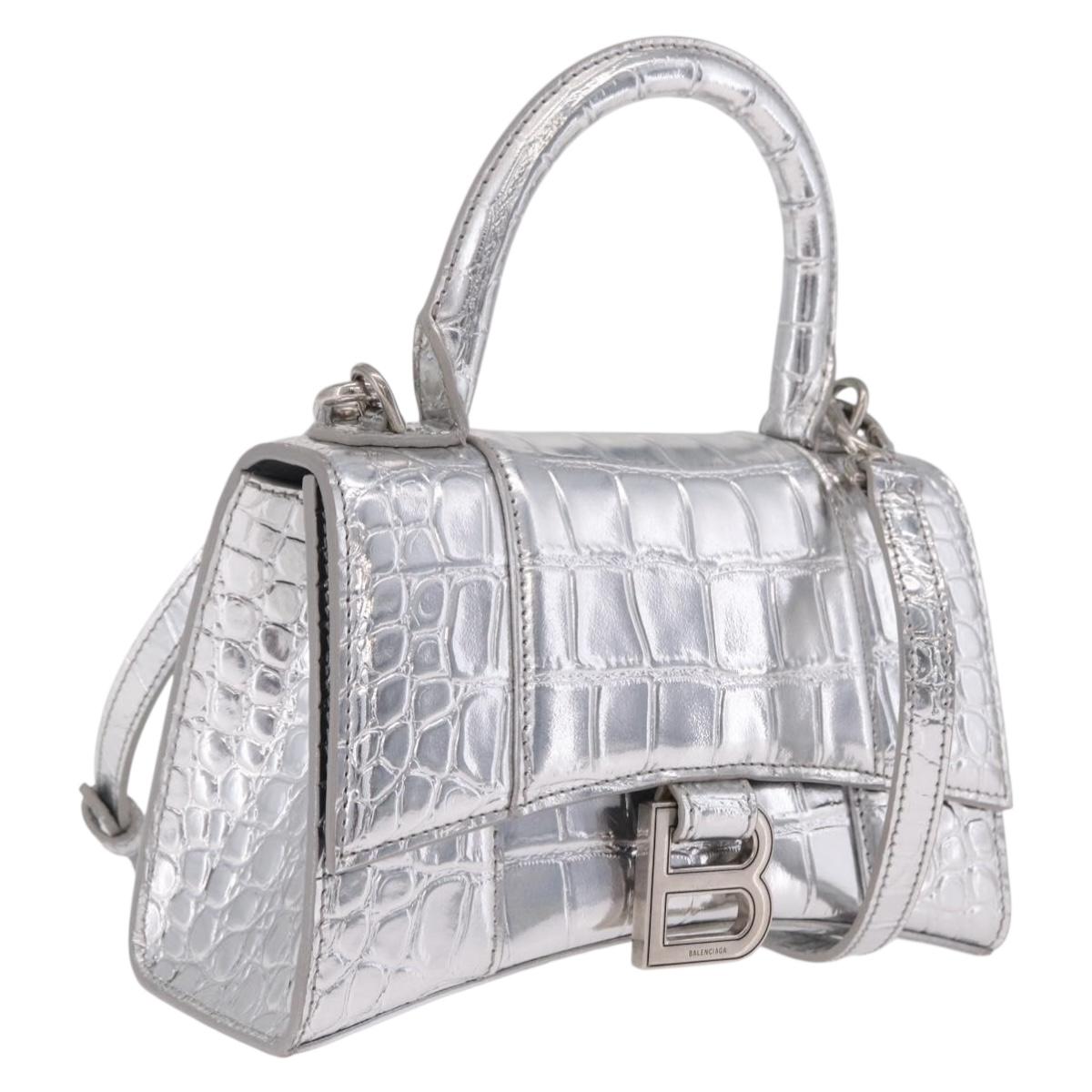 Balenciaga Hour glass Hand Bag Leather 2way Silver 592833 Auth 213163M