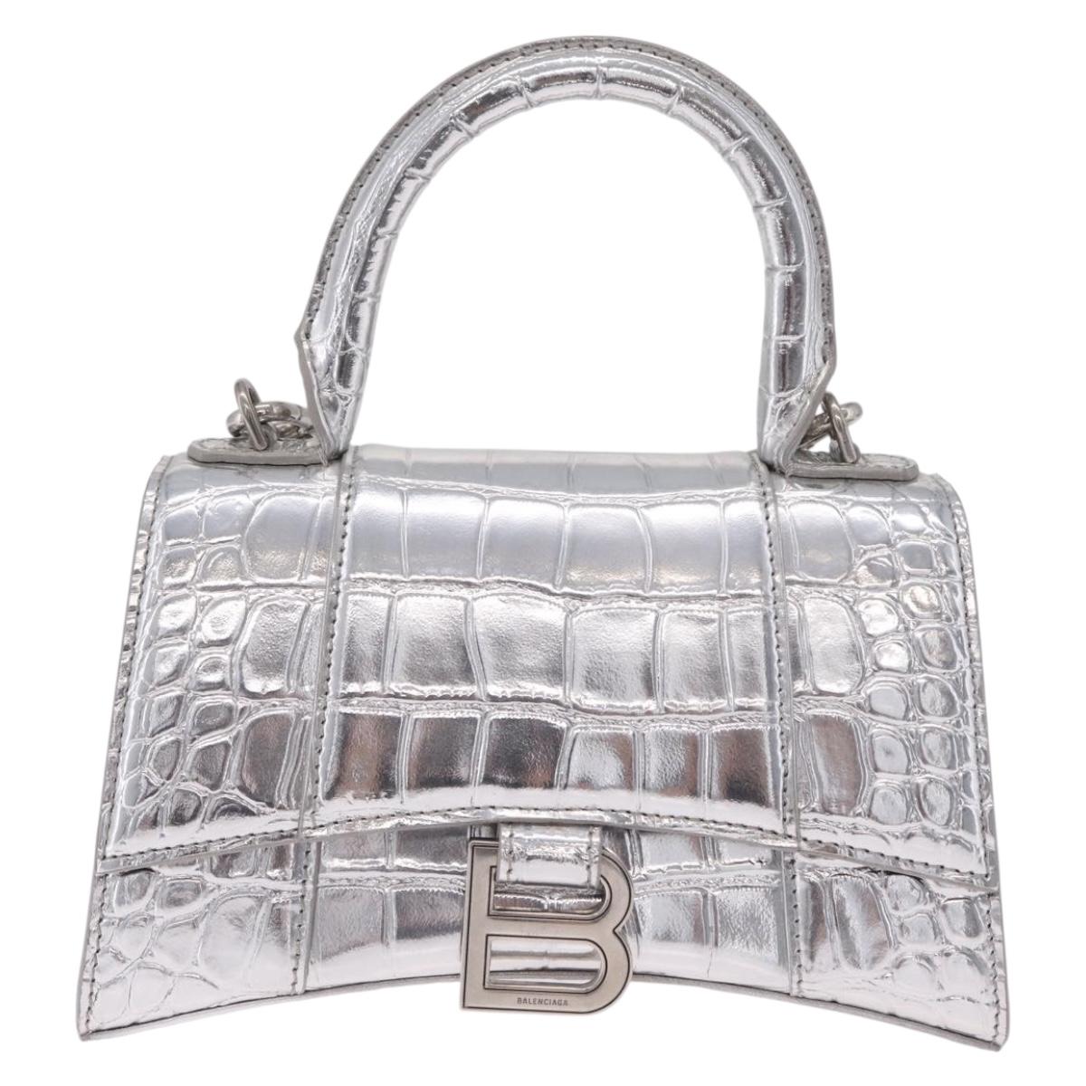 Balenciaga Hour glass Hand Bag Leather 2way Silver 592833 Auth 213163M