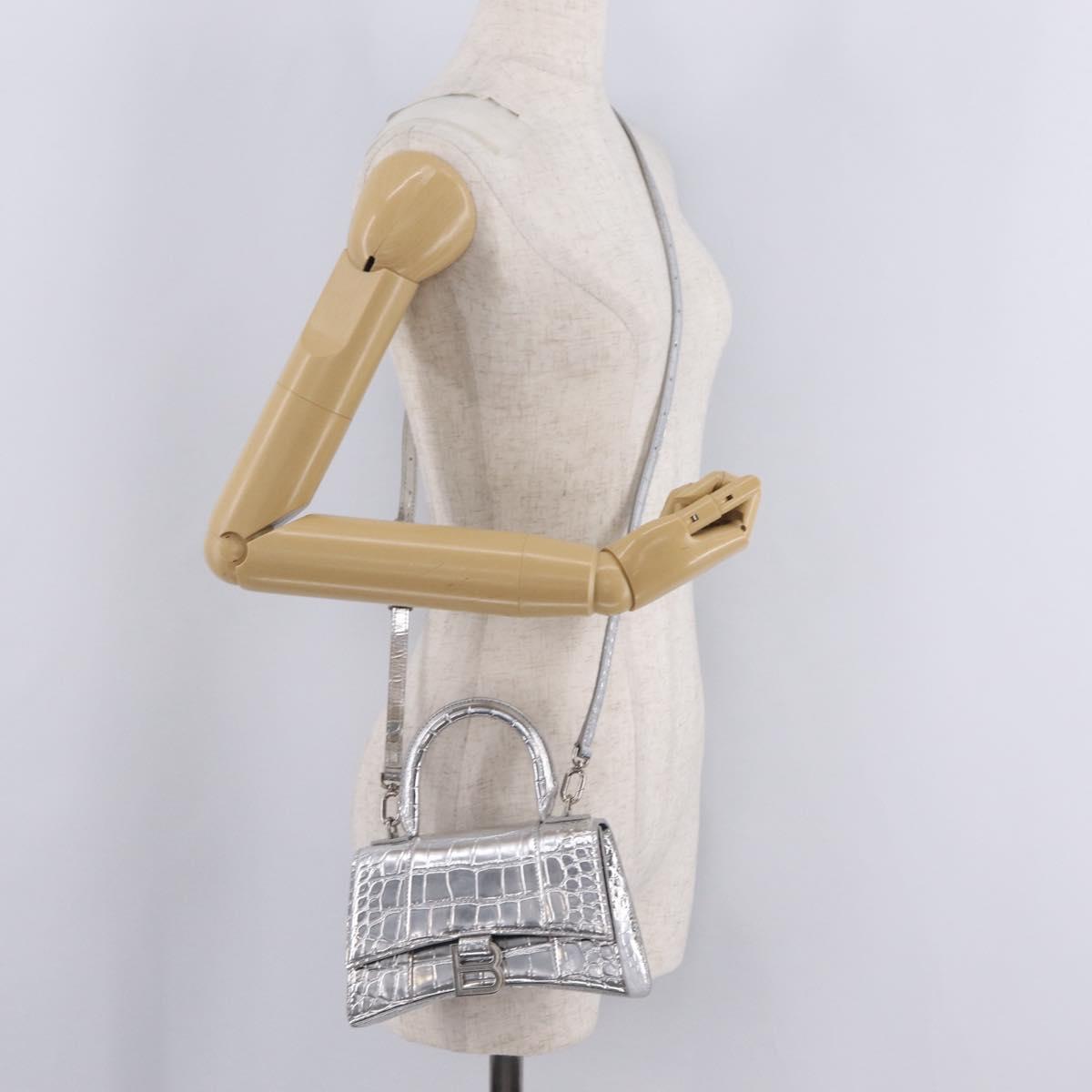 Balenciaga Hour glass Hand Bag Leather 2way Silver 592833 Auth 213163M