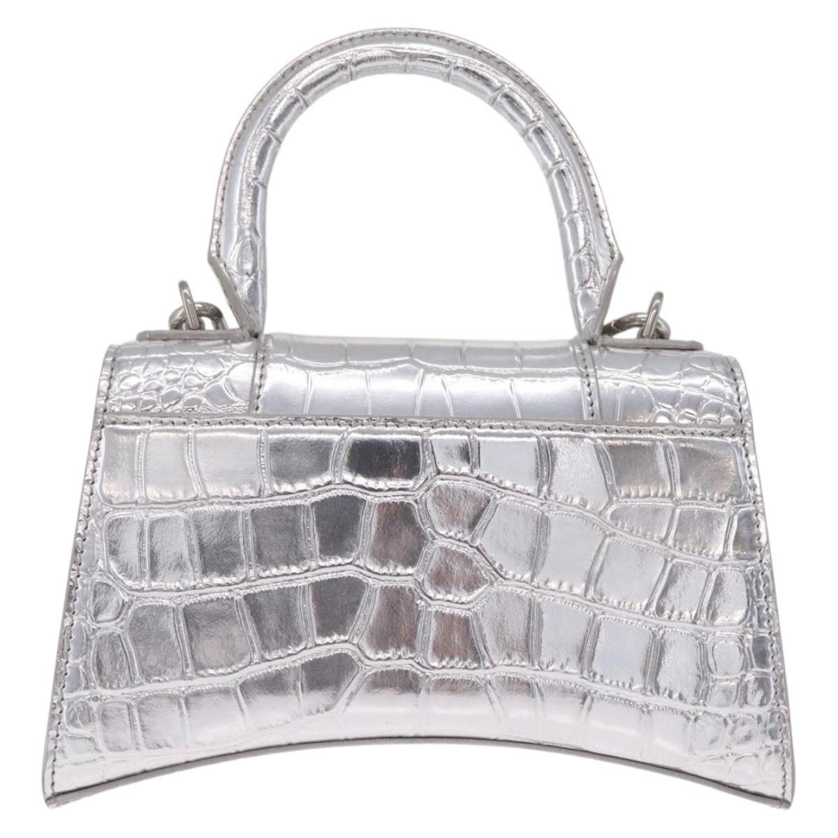 Balenciaga Hour glass Hand Bag Leather 2way Silver 592833 Auth 213163M