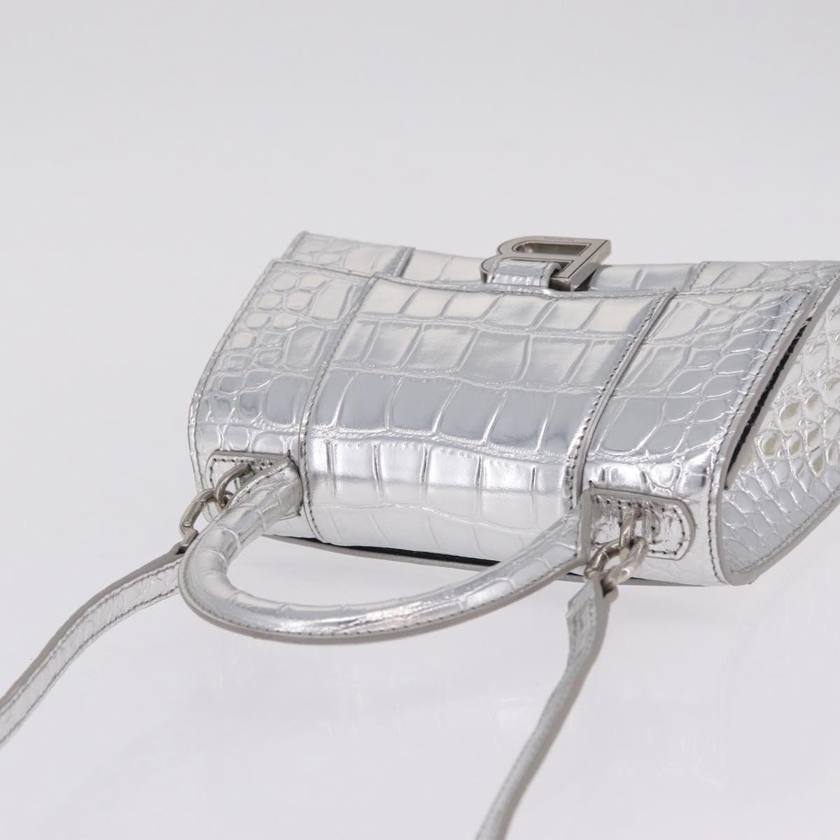 Balenciaga Hour glass Hand Bag Leather 2way Silver 592833 Auth 213163M