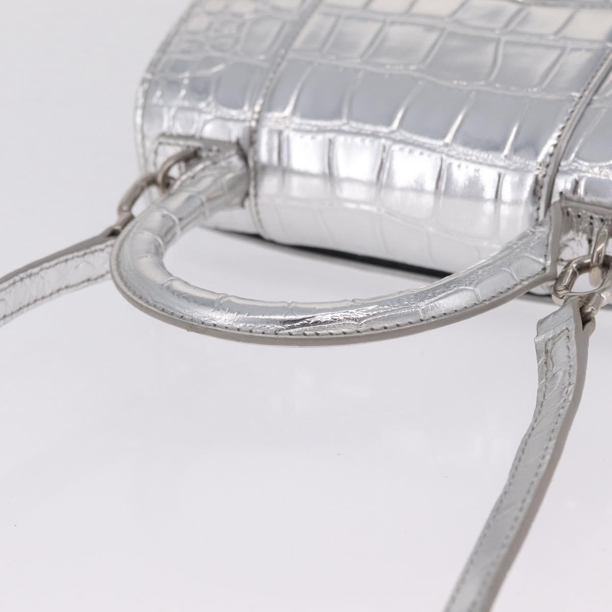 Balenciaga Hour glass Hand Bag Leather 2way Silver 592833 Auth 213163M