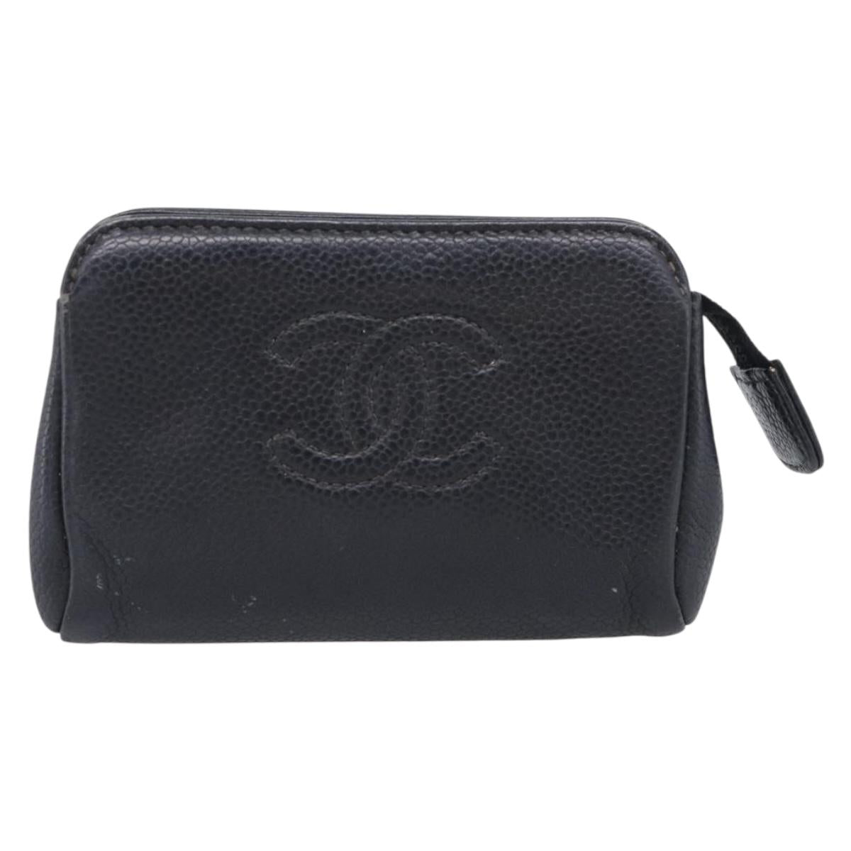 CHANEL Coin Purse Caviar Skin Black Gold CC Auth 213164