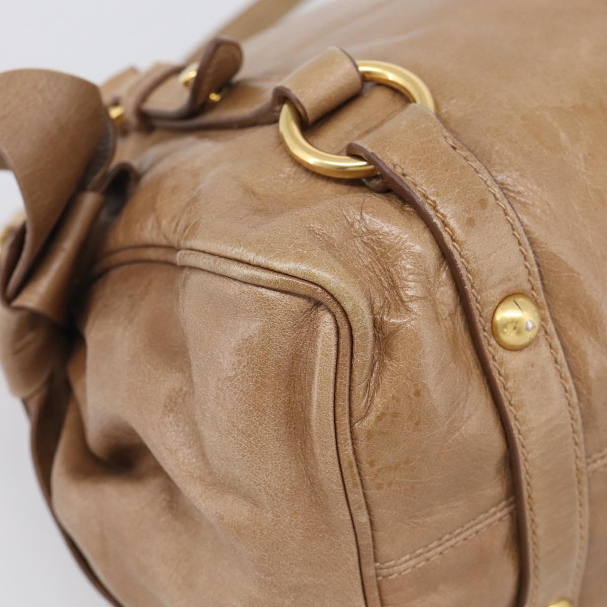 Miu Miu Hand Bag Vitellolux 2way Brown Gold Auth 213168M