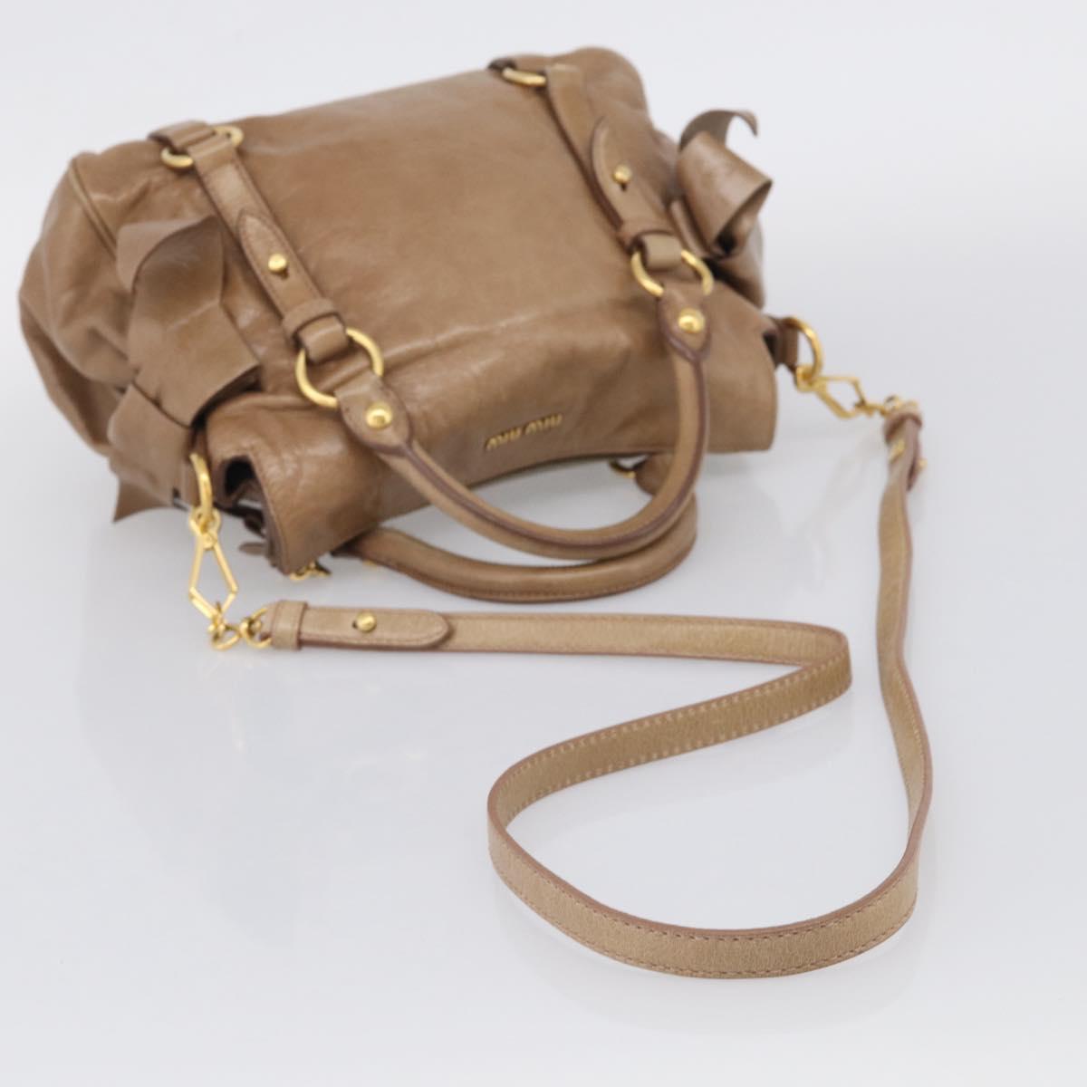 Miu Miu Hand Bag Vitellolux 2way Brown Gold Auth 213168M