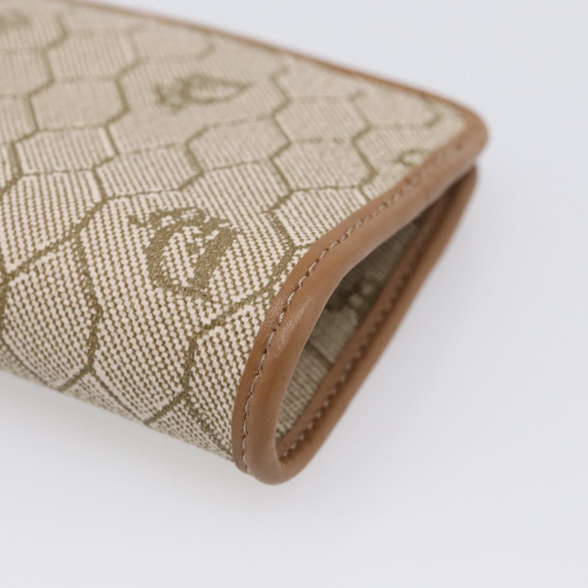 Christian Dior Honeycomb Canvas Coin Purse PVC Leather Beige Gold Auth 213179M