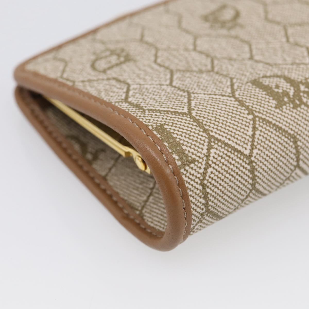 Christian Dior Honeycomb Canvas Coin Purse PVC Leather Beige Gold Auth 213179M