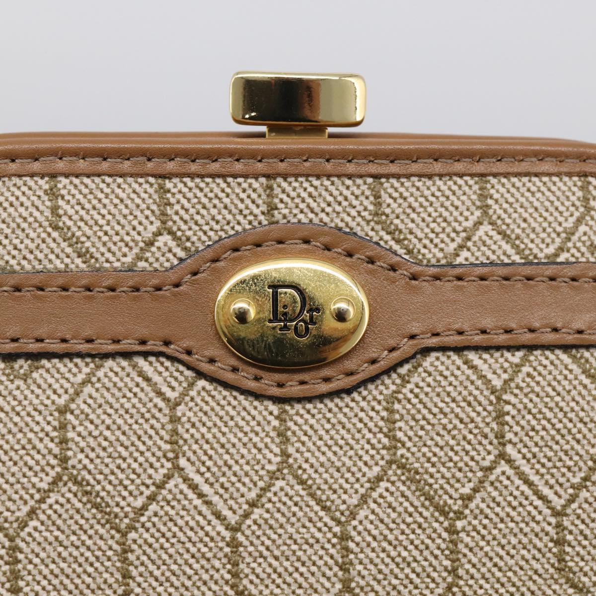 Christian Dior Honeycomb Canvas Coin Purse PVC Leather Beige Gold Auth 213179M