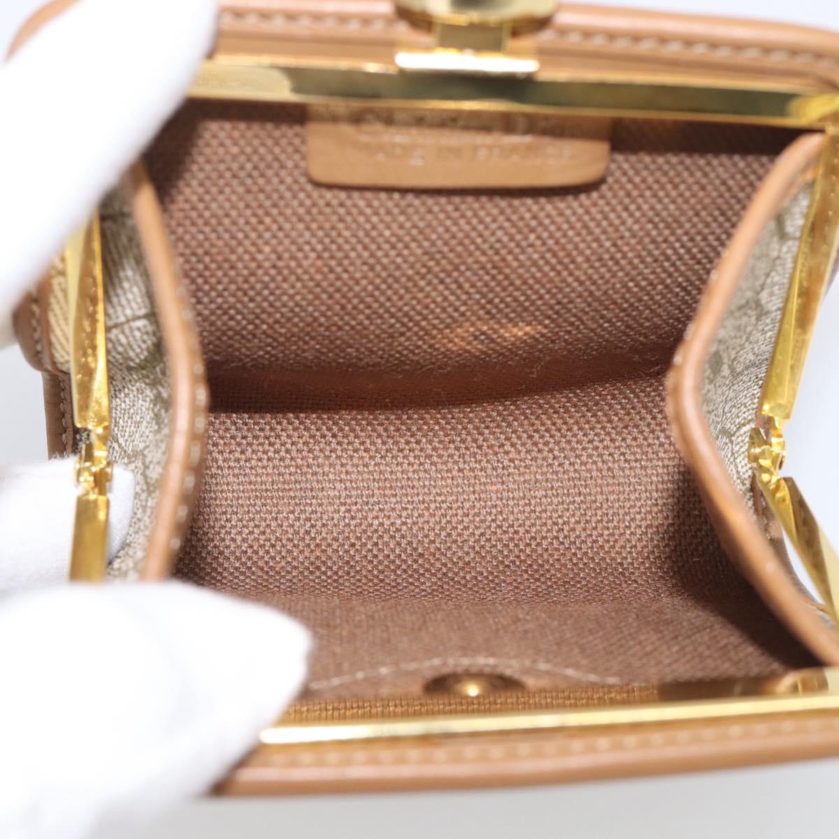Christian Dior Honeycomb Canvas Coin Purse PVC Leather Beige Gold Auth 213179M