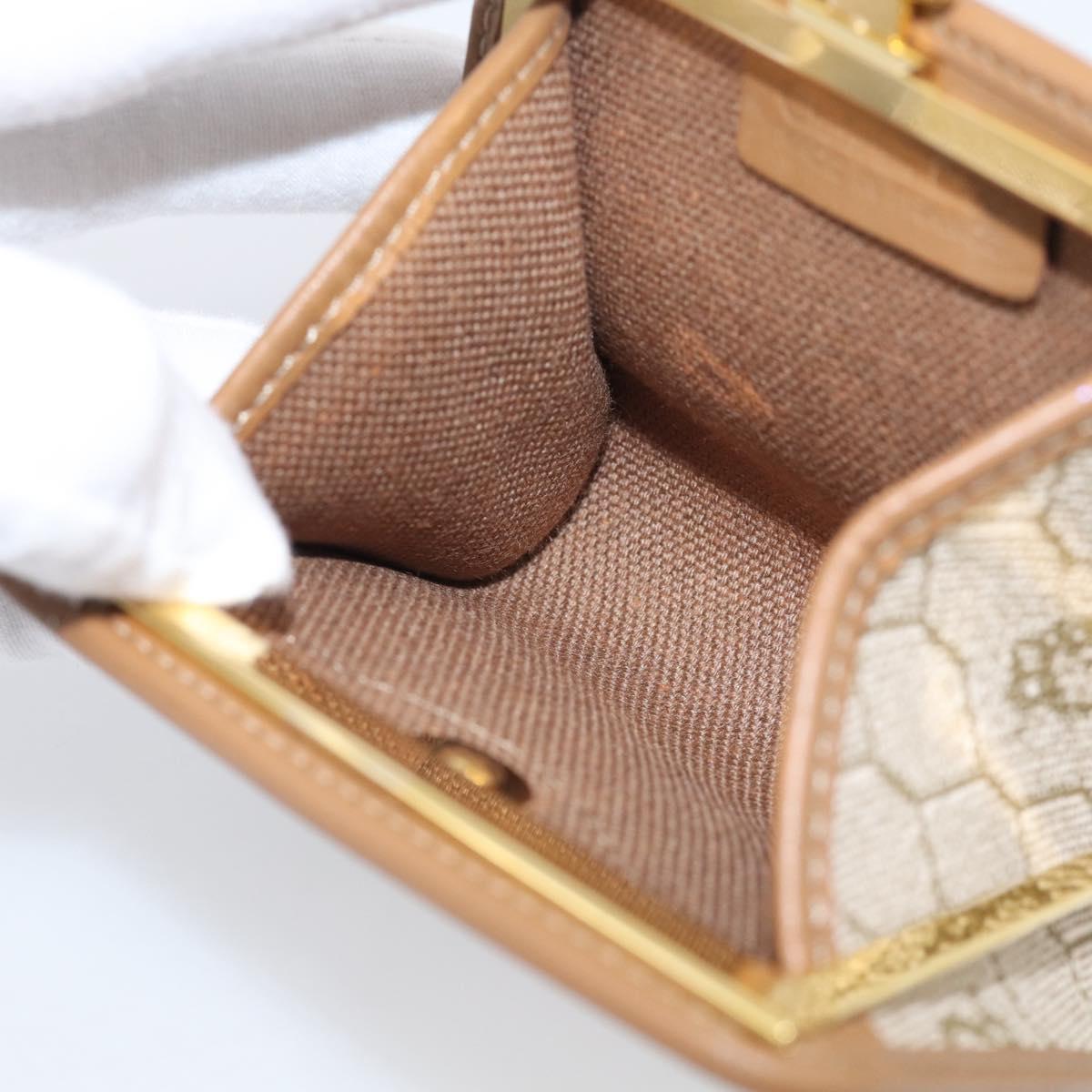 Christian Dior Honeycomb Canvas Coin Purse PVC Leather Beige Gold Auth 213179M