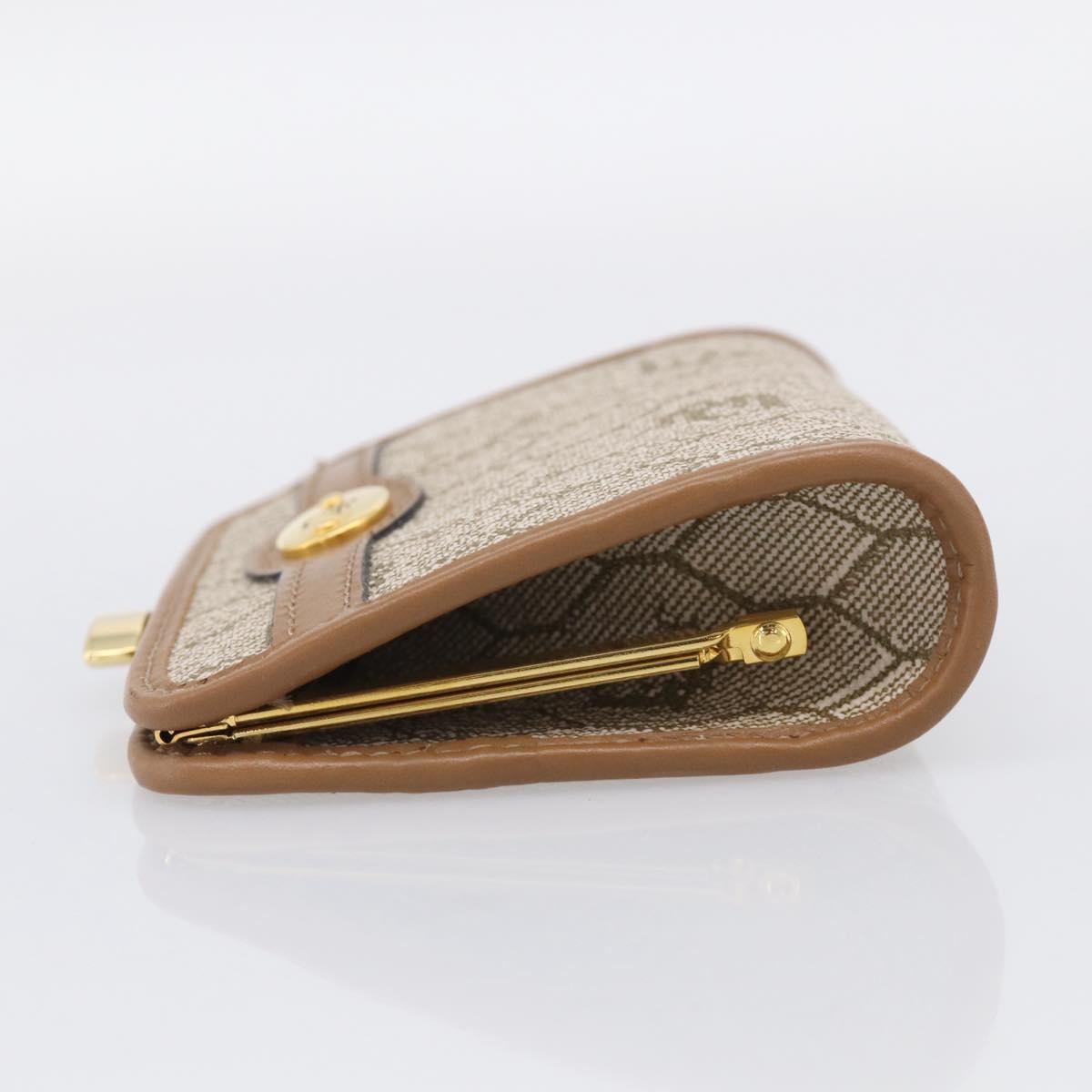 Christian Dior Honeycomb Canvas Coin Purse PVC Leather Beige Gold Auth 213179M