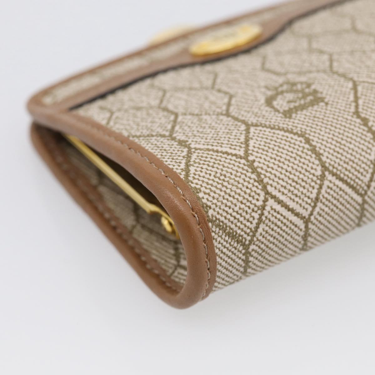 Christian Dior Honeycomb Canvas Coin Purse PVC Leather Beige Gold Auth 213179M