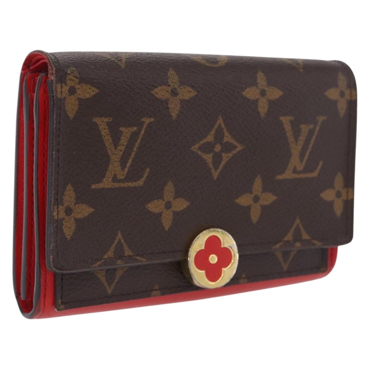 LOUIS VUITTON Monogram Portefeuille Flore Compact Wallet Red M64587 Auth 213188