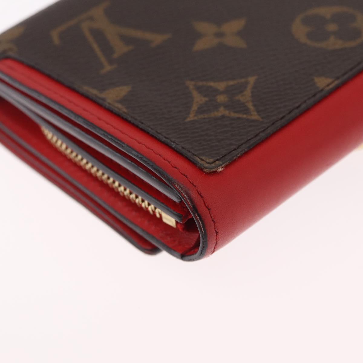 LOUIS VUITTON Monogram Portefeuille Flore Compact Wallet Red M64587 Auth 213188