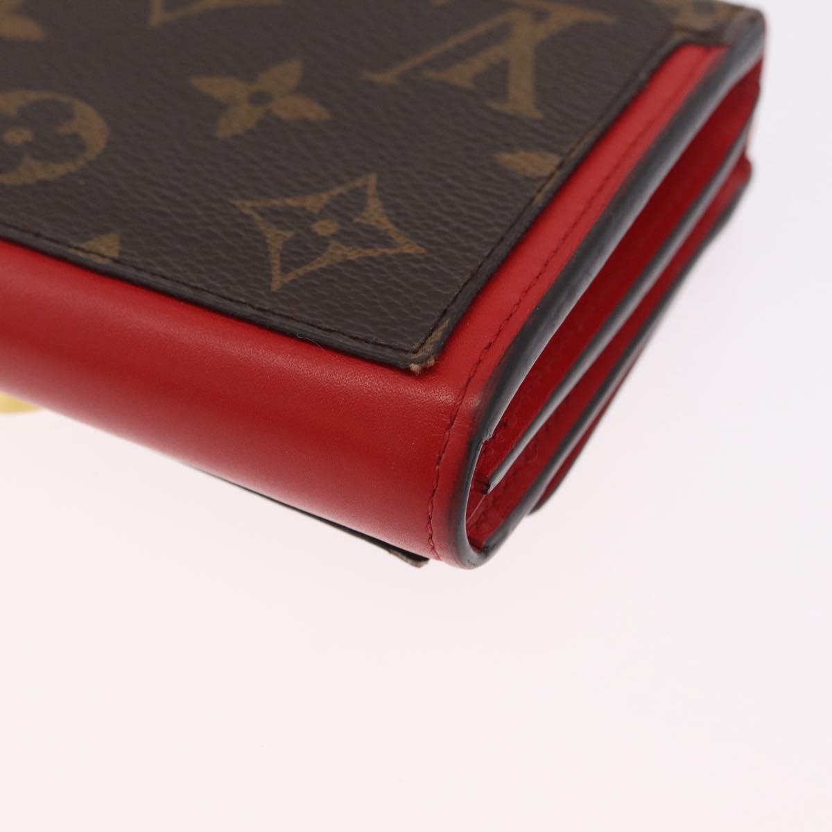 LOUIS VUITTON Monogram Portefeuille Flore Compact Wallet Red M64587 Auth 213188