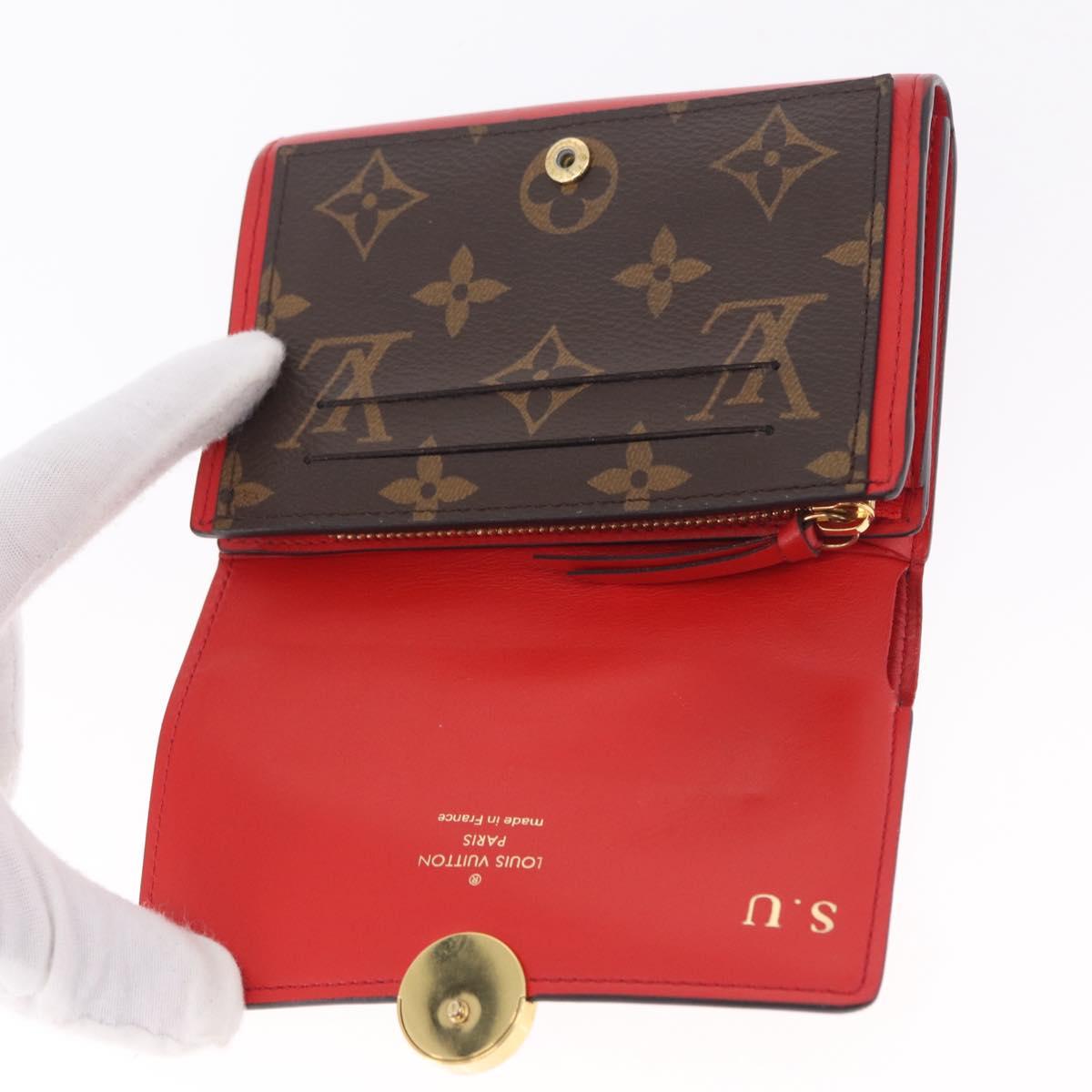 LOUIS VUITTON Monogram Portefeuille Flore Compact Wallet Red M64587 Auth 213188