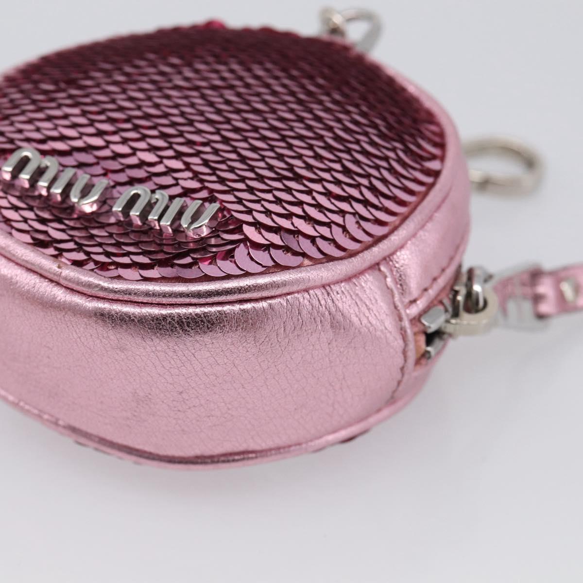 Miu Miu Key Holder Pouch Leather Sequins Pink Silver Auth 213189M