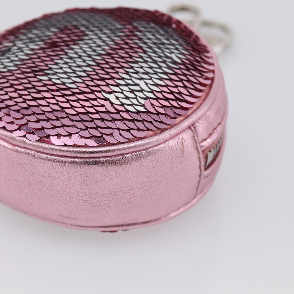 Miu Miu Key Holder Pouch Leather Sequins Pink Silver Auth 213189M