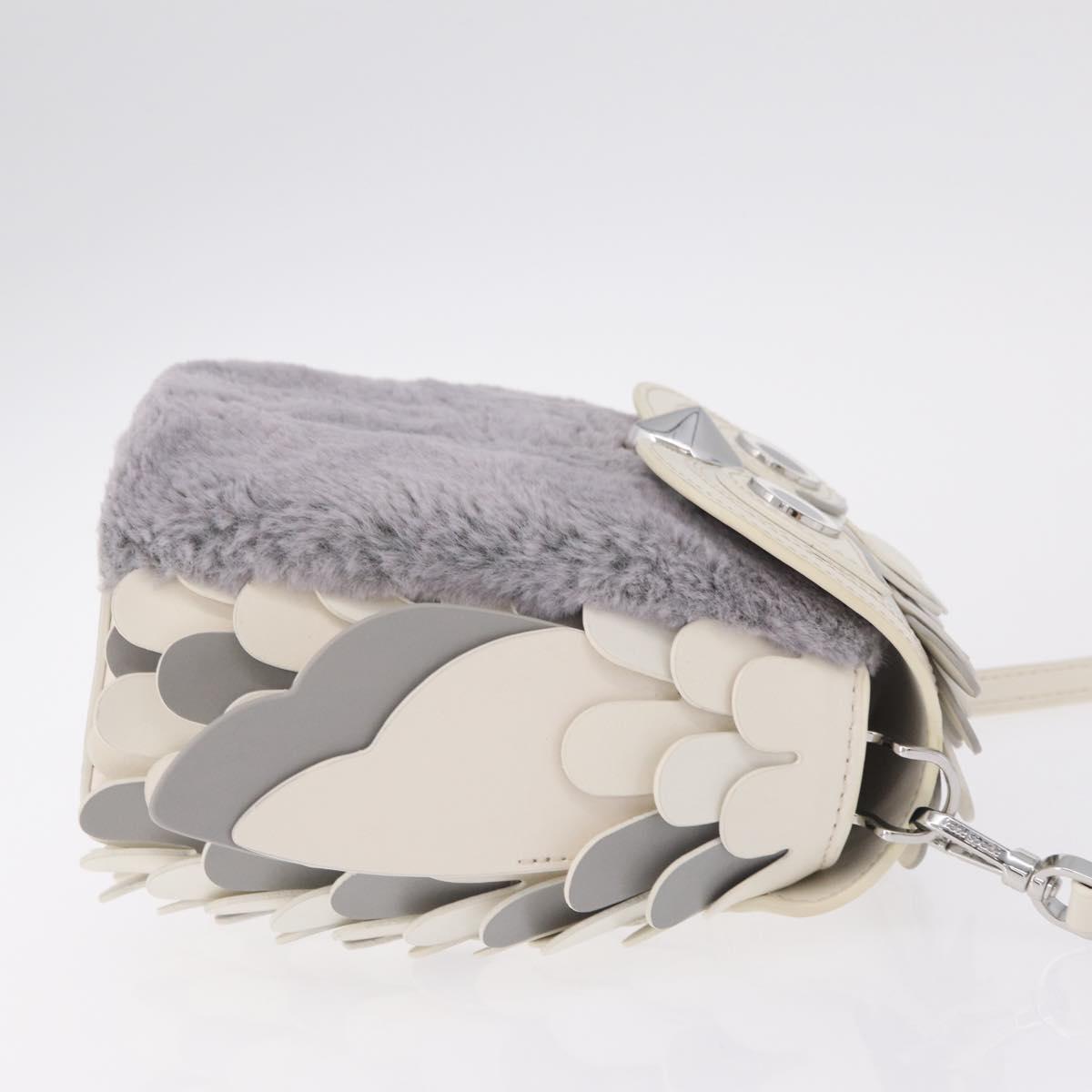 kate spade Otherfoot 3D Owl Shoulder Bag Leather White Silver Auth 213193A