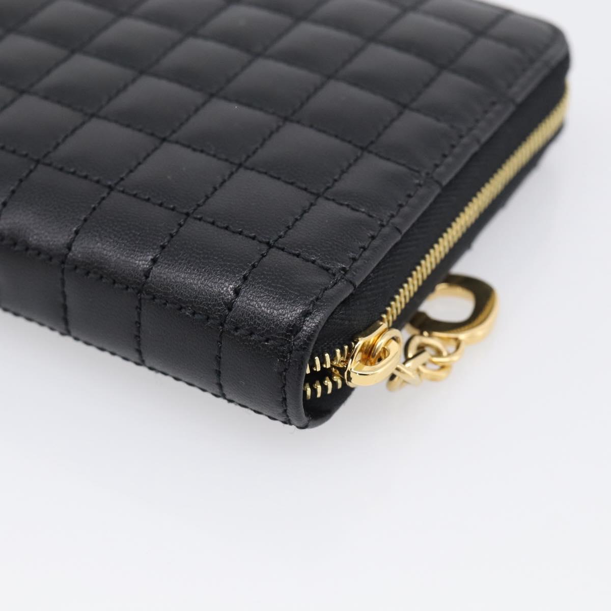 CELINE Long Wallet Leather Gold Black Auth 213198SAM