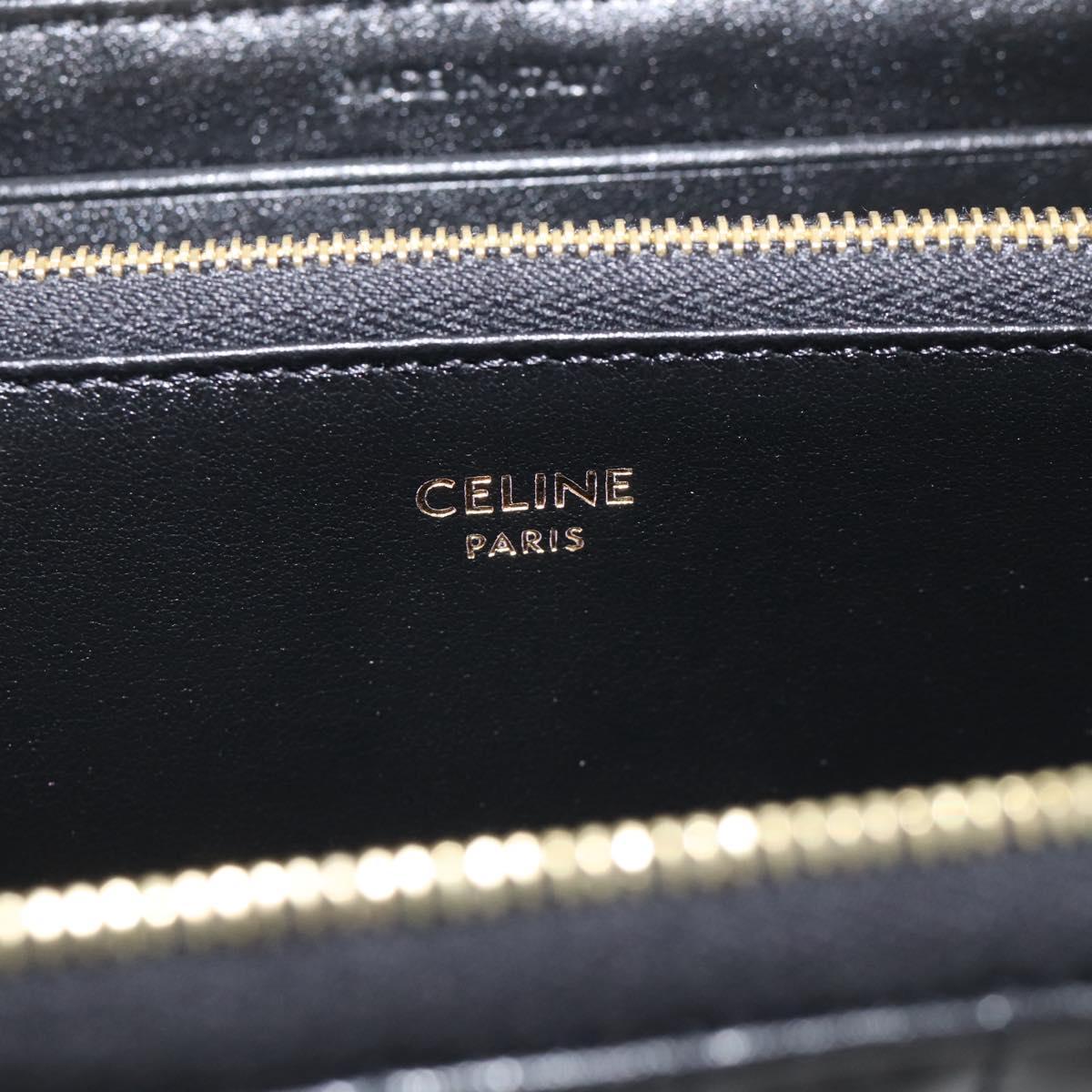 CELINE Long Wallet Leather Gold Black Auth 213198SAM