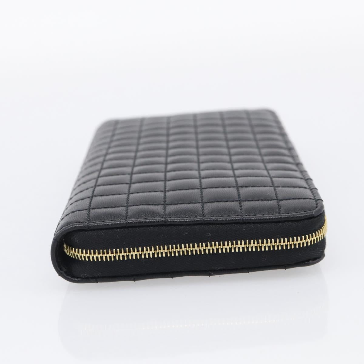 CELINE Long Wallet Leather Gold Black Auth 213198SAM