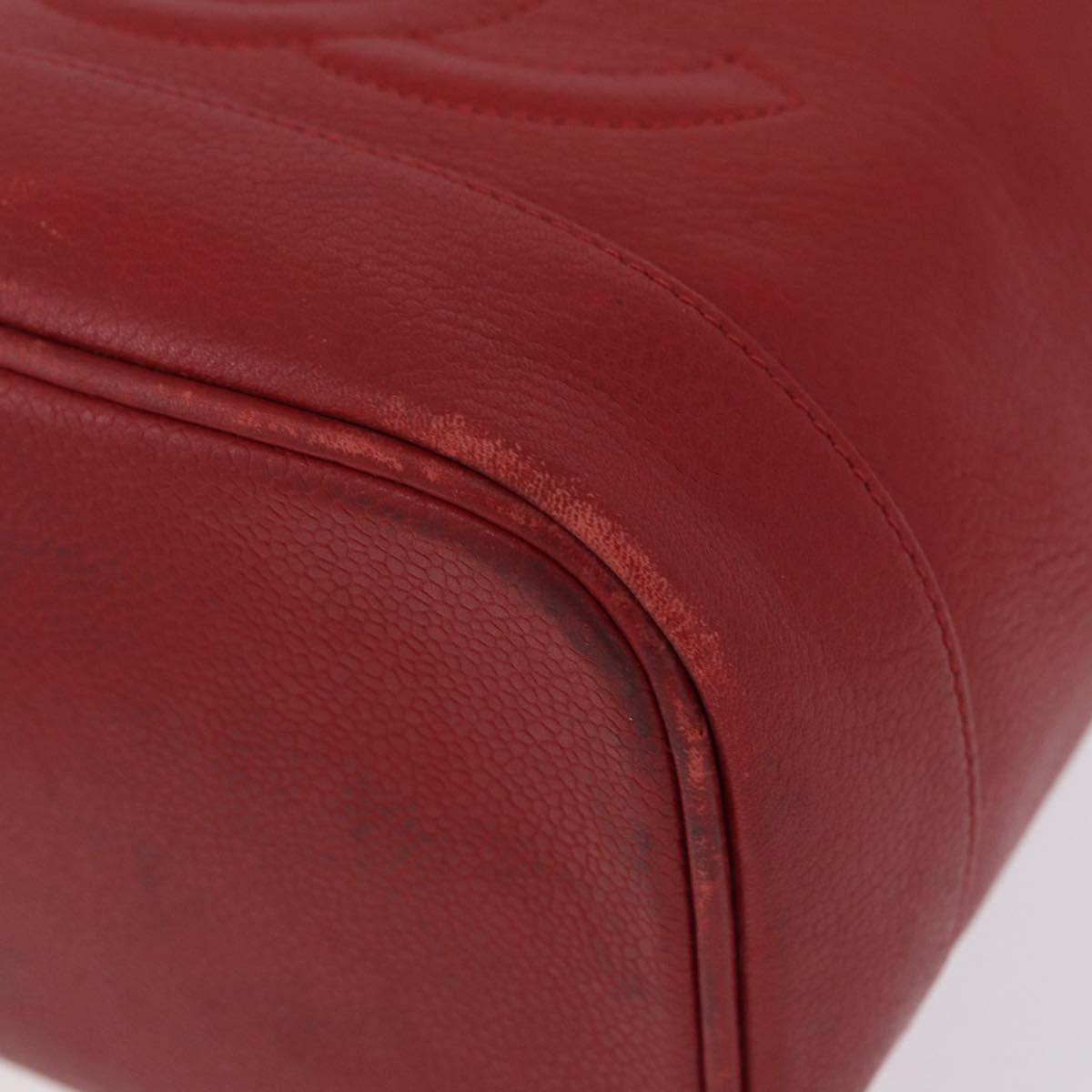 CHANEL Vanity Hand Bag Caviar Skin Red Gold CC Auth 213199A