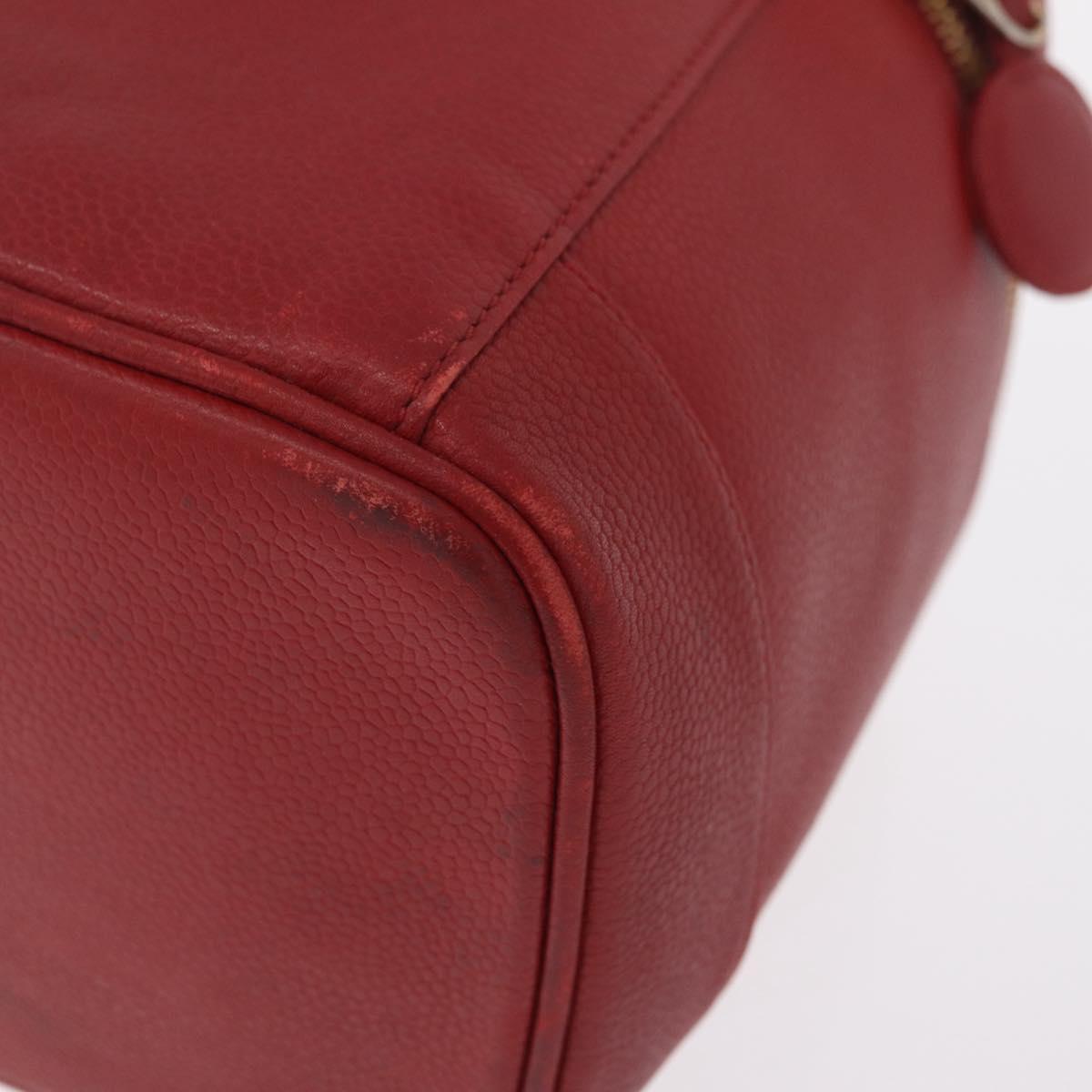 CHANEL Vanity Hand Bag Caviar Skin Red Gold CC Auth 213199A