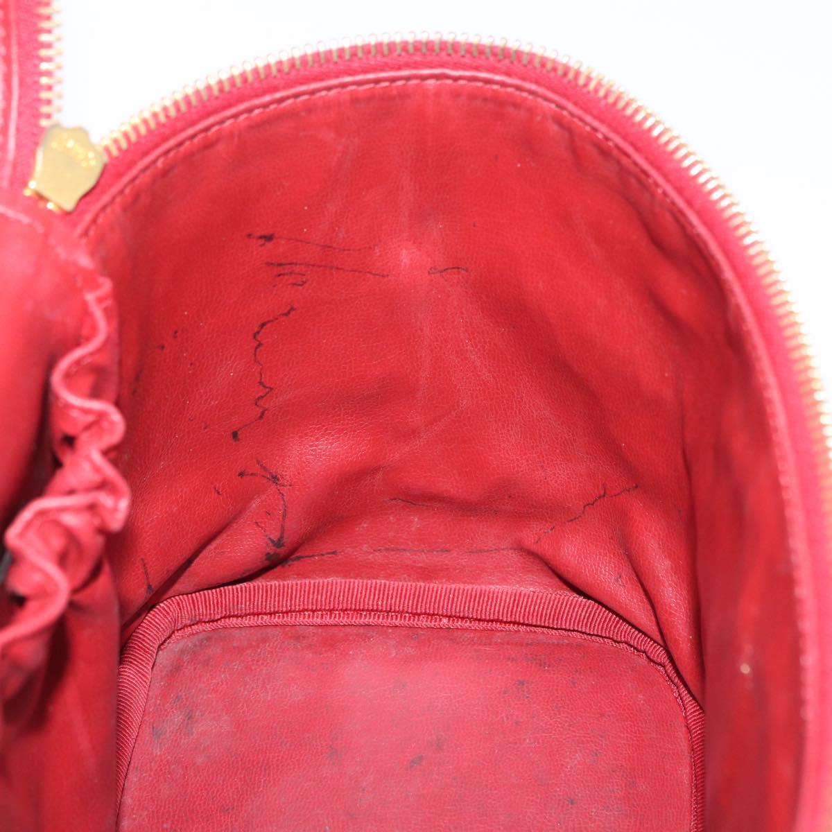 CHANEL Vanity Hand Bag Caviar Skin Red Gold CC Auth 213199A